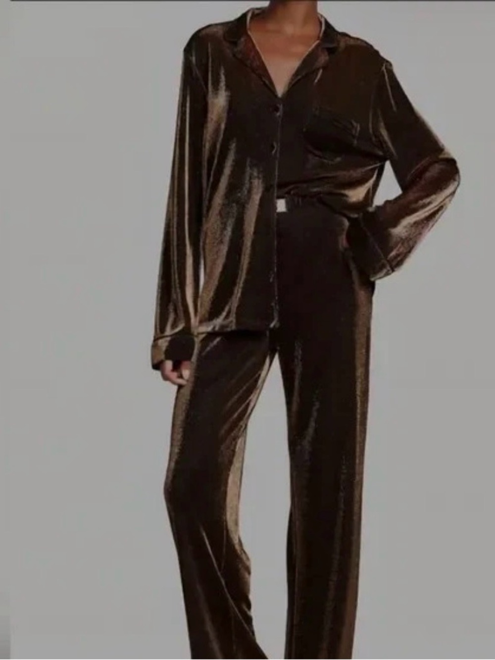 Victoria's Secret Shimmer Knit Bronze Chocolate Brown Pajama Pajamas Set Size 2X